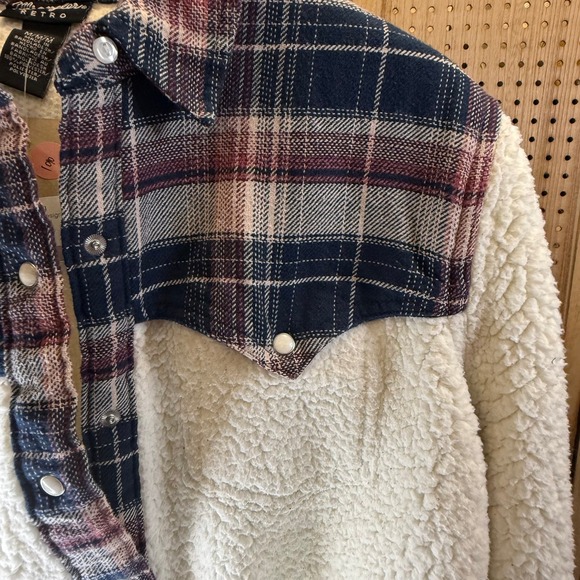 Womens Plaid Sherpa Fleece Lined Western Style Snap Front Shirt Jacket 1010 - Picture 2 of 6